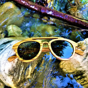 Zebra Wood Sunglasses with Grey Polarized Lenses